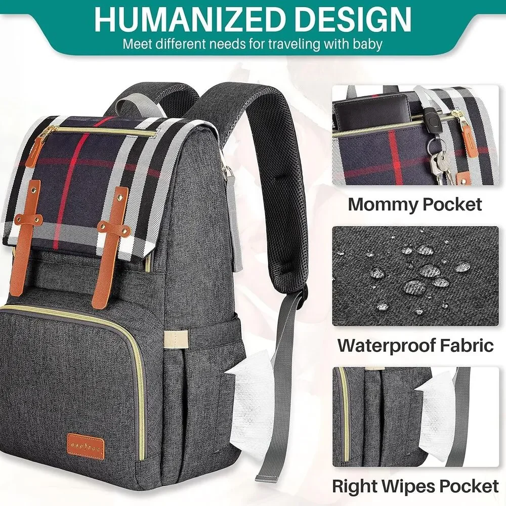 Diaper Bag Backpack, Large Capacity Multi-Function Waterproof Insulated Pockets